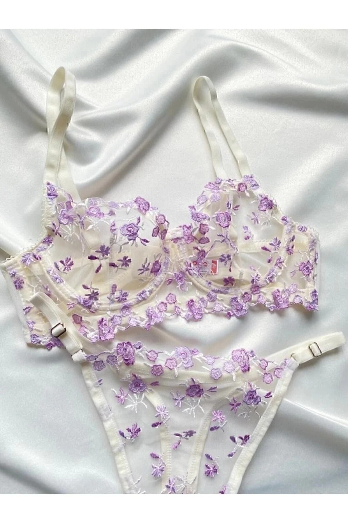 Premium Floral Bralette Set - Underwire Bra & Thong Lingerie