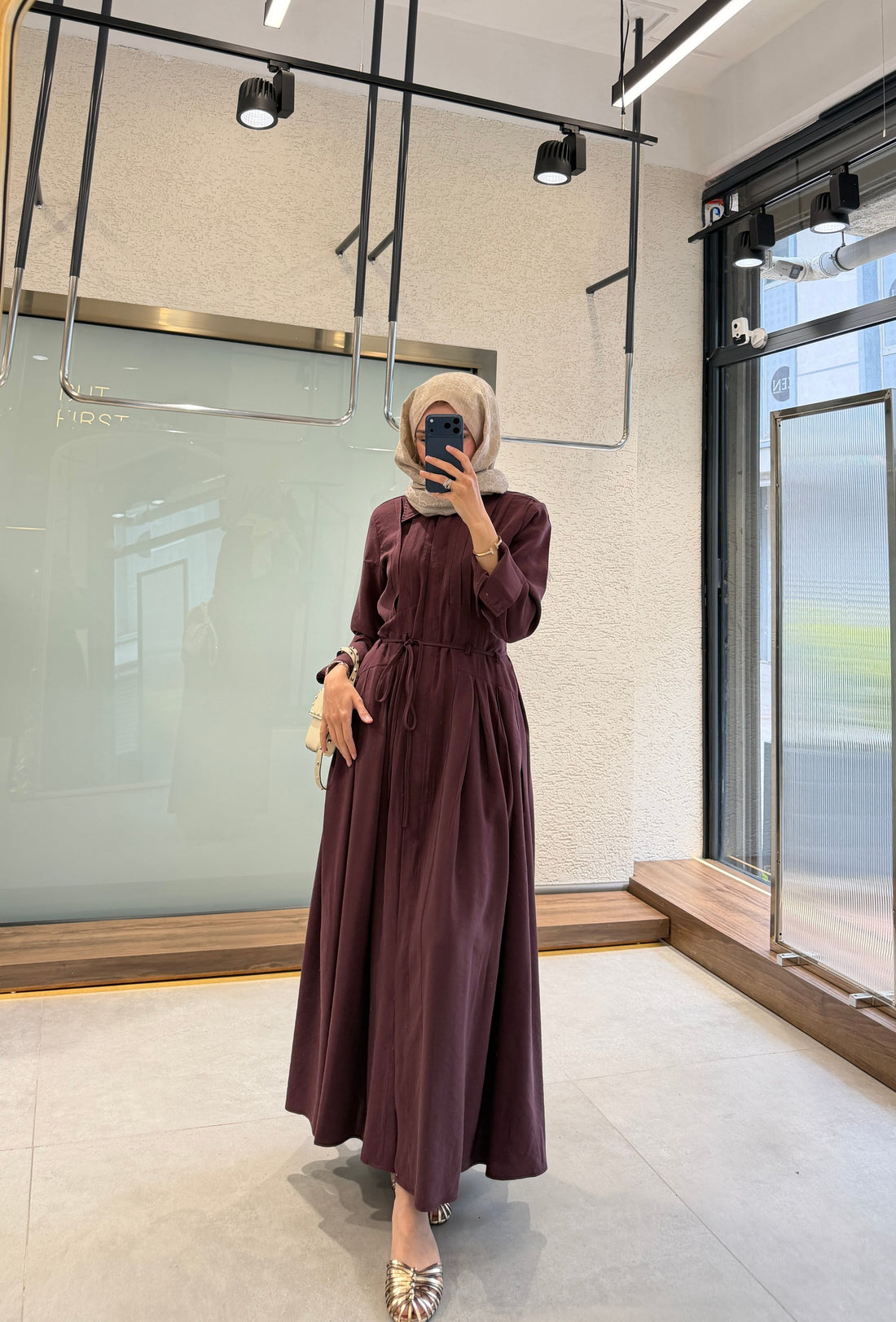 Bordo Tencel™ Karışımı Maksi Elbise
