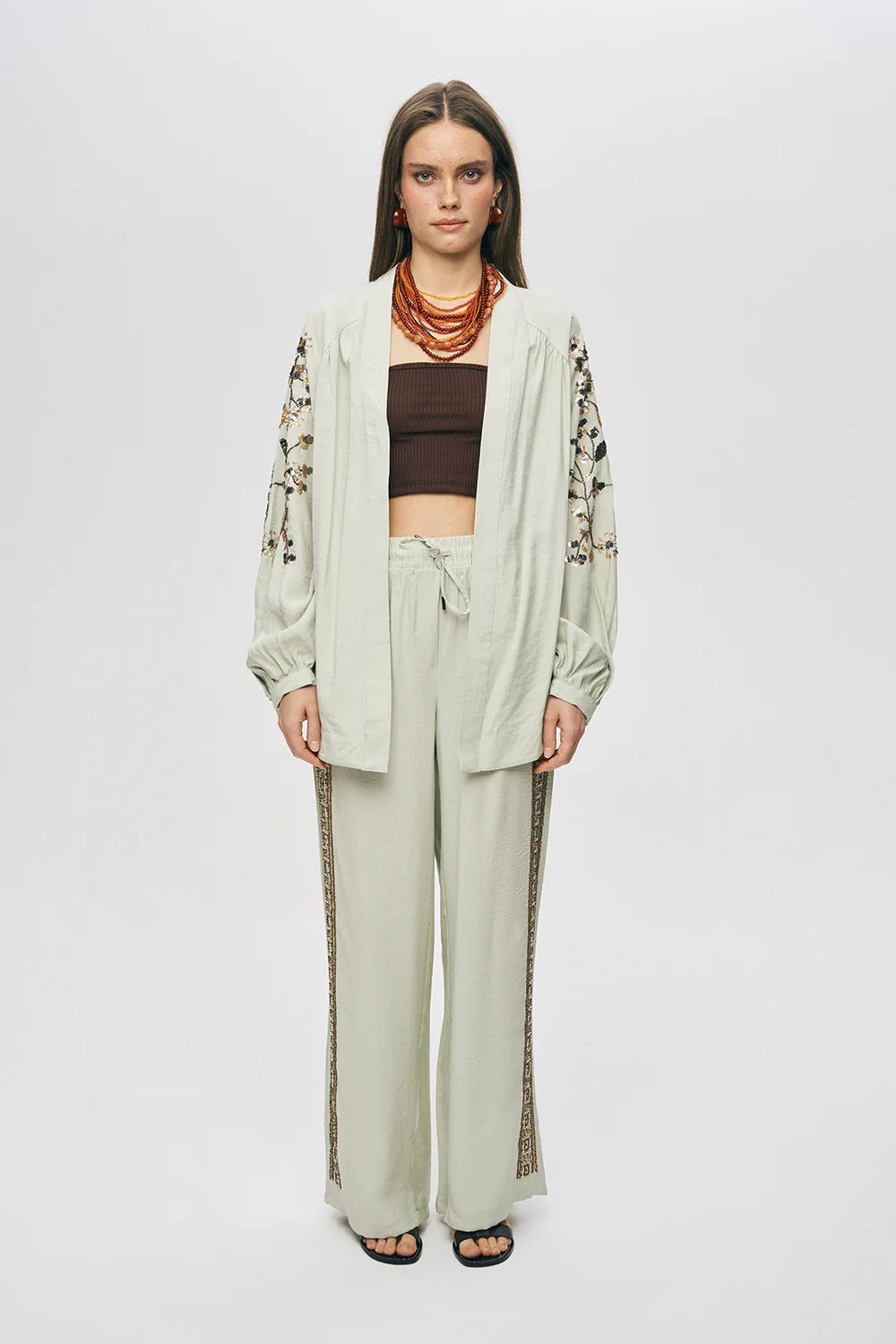 Limited Collection Elegant Sparkle Sequin & Beaded Oversized Kimono – Mint