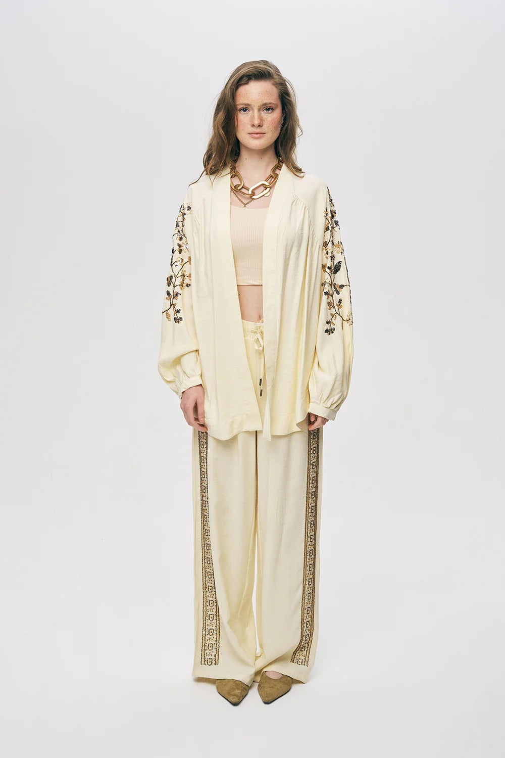 Limited Collection Elegant Sparkle Sequin & Beaded Oversized Kimono – Yellow