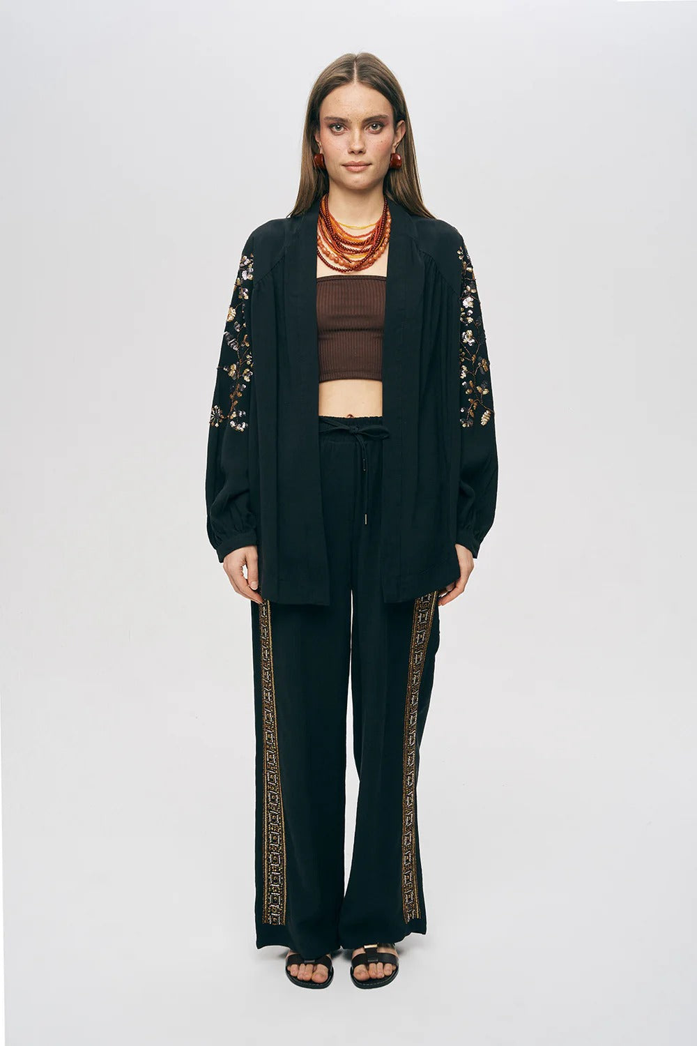 Limited Collection Elegant Sparkle Sequin & Beaded Oversized Kimono – Black