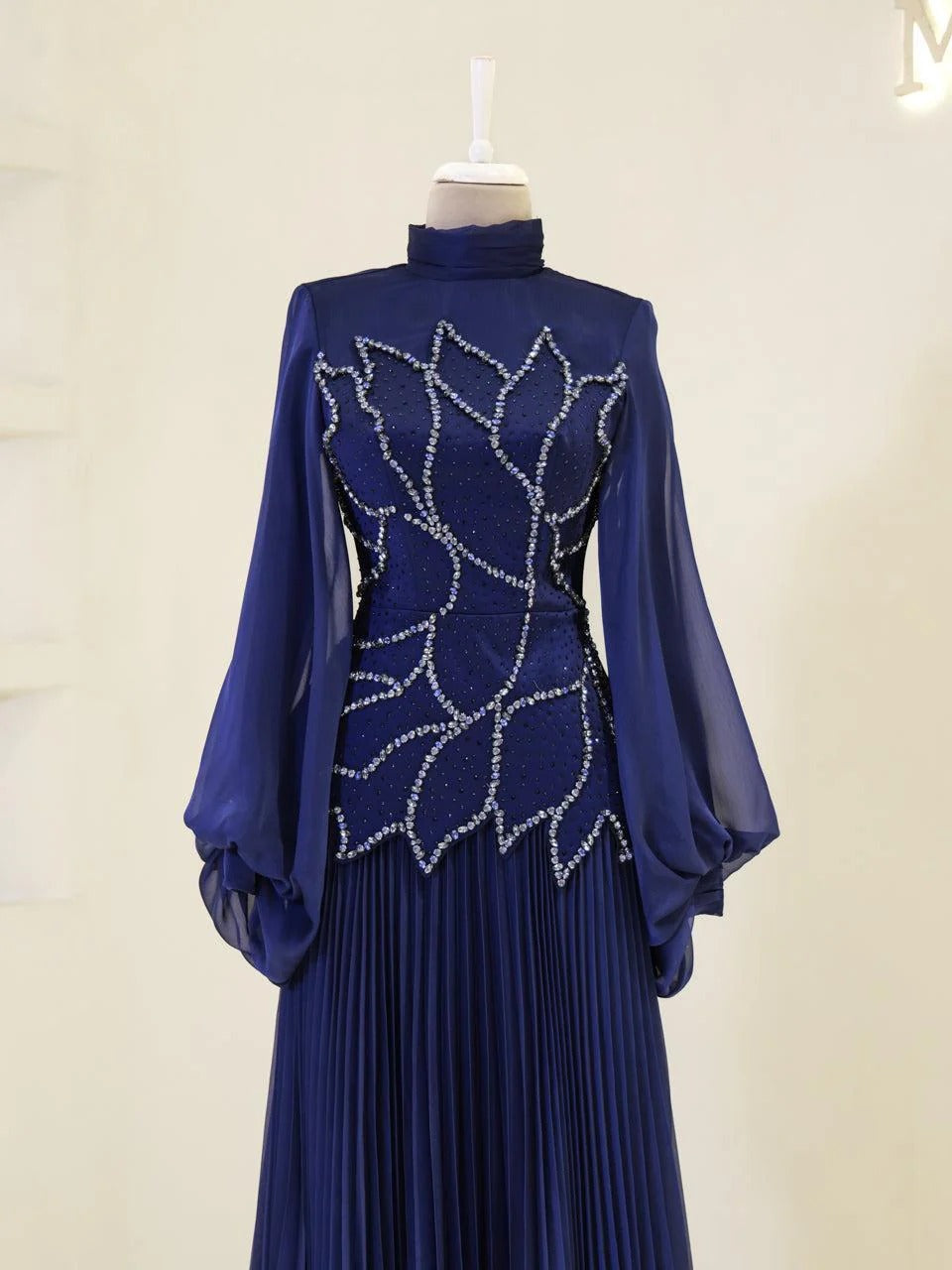 Bloomsbury Chiffon & Satin Evening Dress - Navy Blue