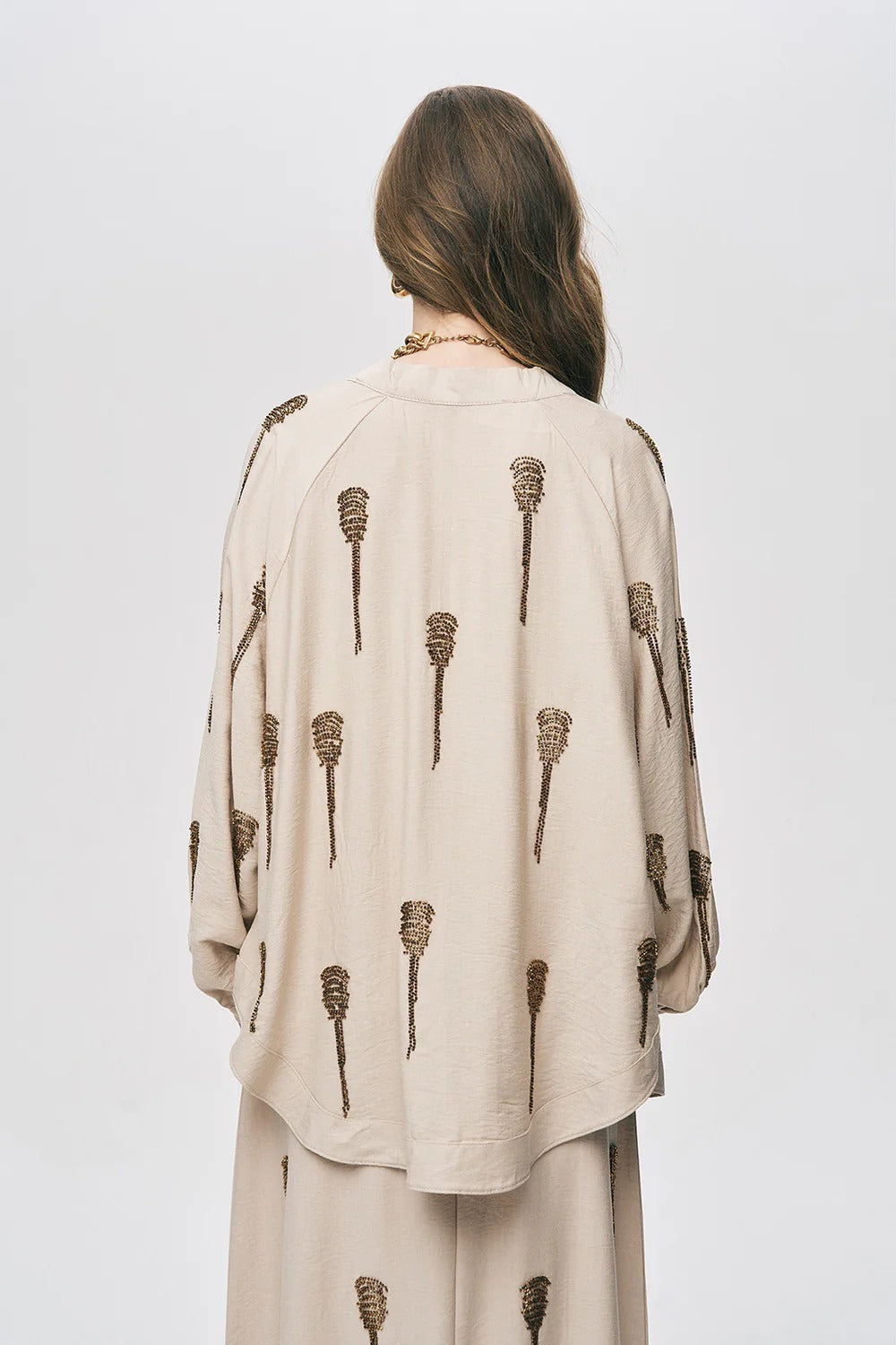 Limited Collection Hand-Made Beaded Oversized Kimono – Light Beige