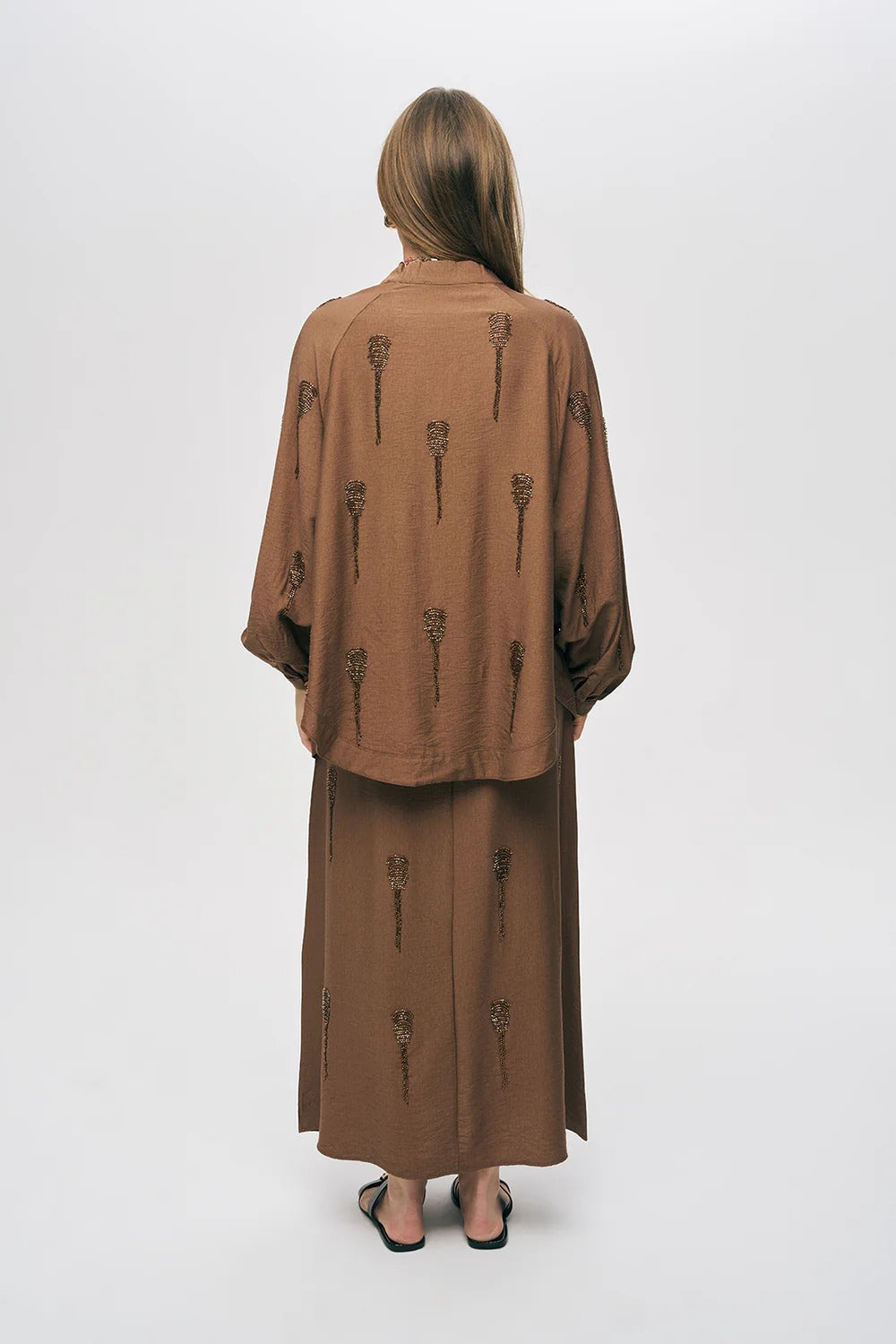 Limited Collection Hand-Made Beaded Oversized Kimono –  Brown