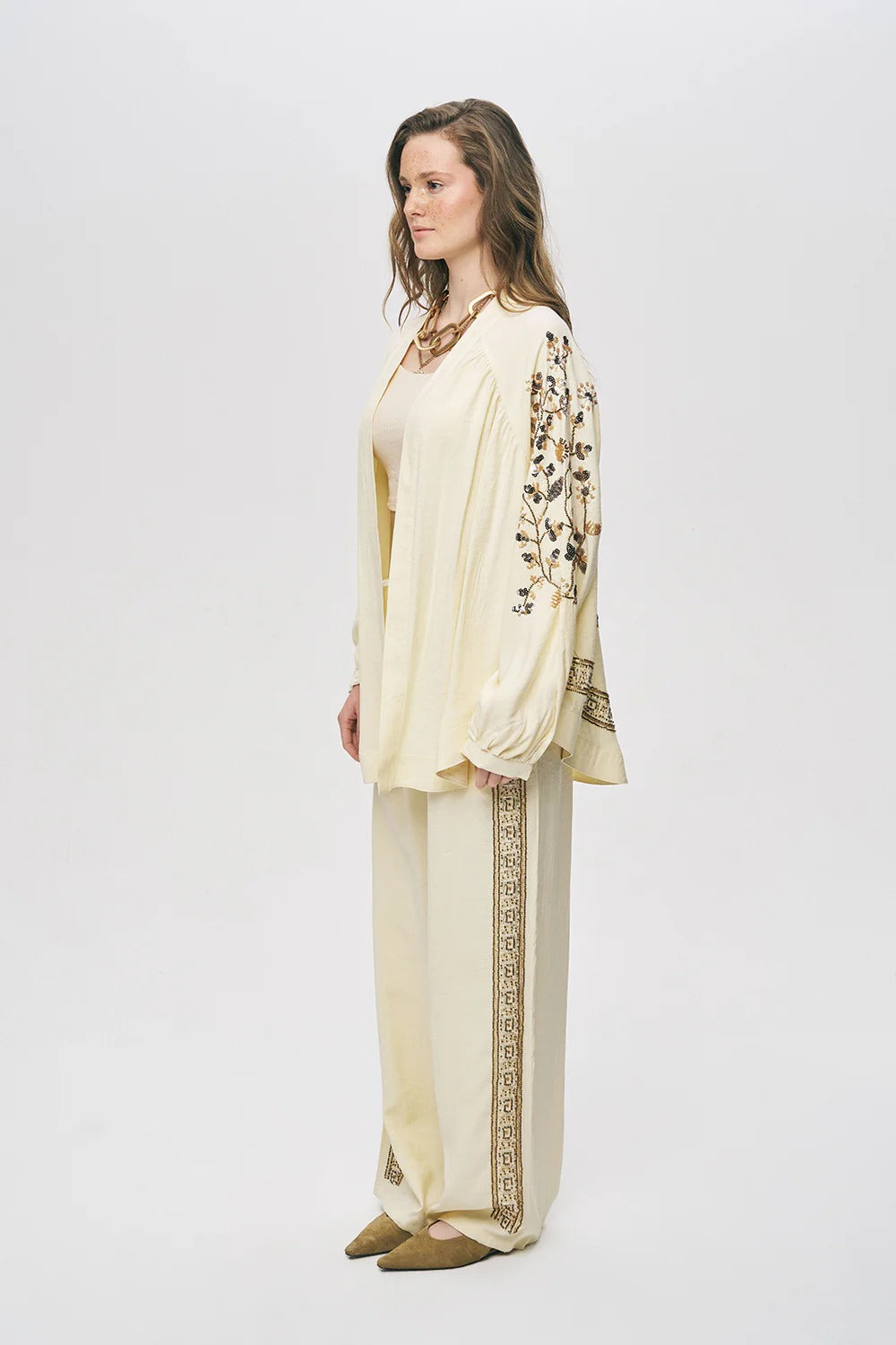 Limited Collection Elegant Sparkle Sequin & Beaded Oversized Kimono – Yellow