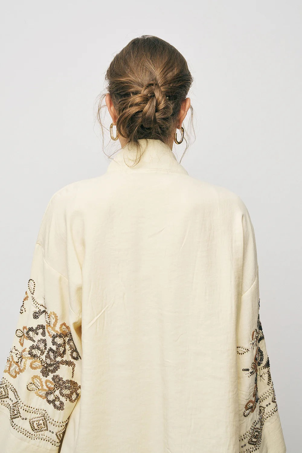 Limited Collection Ethnic Glow Beaded & Embroidered Luxury Lyocell Oversized Kimono - Yellow