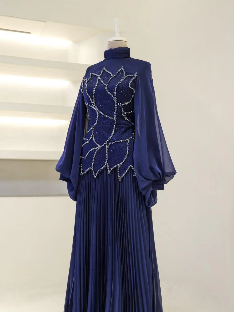 Bloomsbury Chiffon & Satin Evening Dress - Navy Blue
