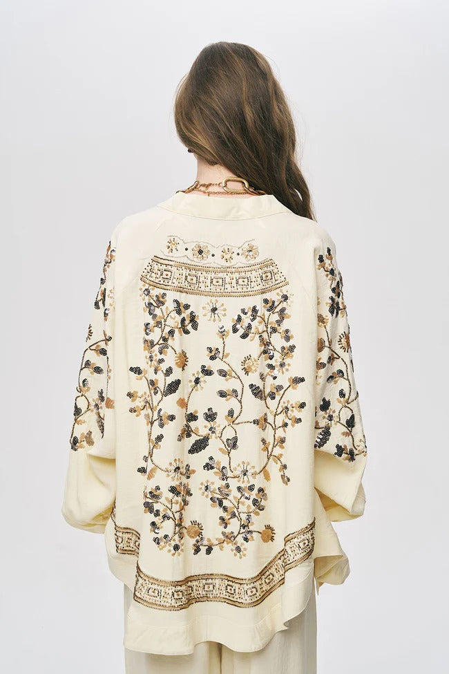 Limited Collection Elegant Sparkle Sequin & Beaded Oversized Kimono – Yellow