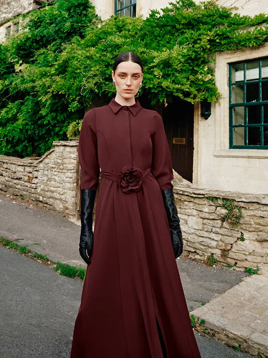 Limited Collection Burgundy Belted Crepe Shirt Dress