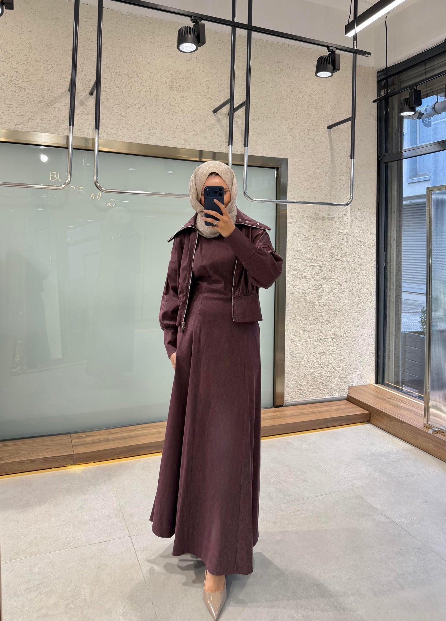 Elara Jacket Dress Set – Burgundy