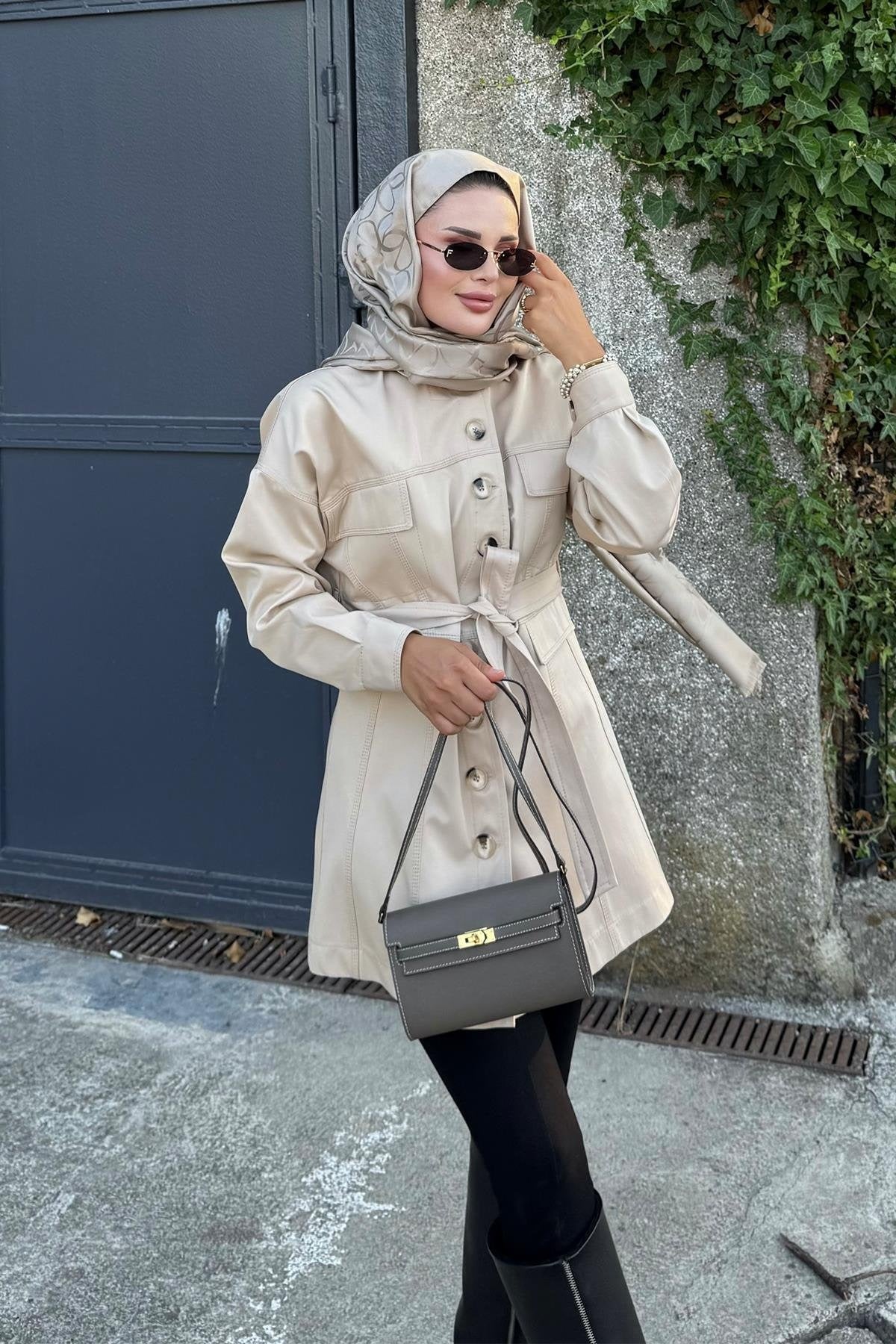 Beige Jacket with Tailored Waist & Stitch Detail