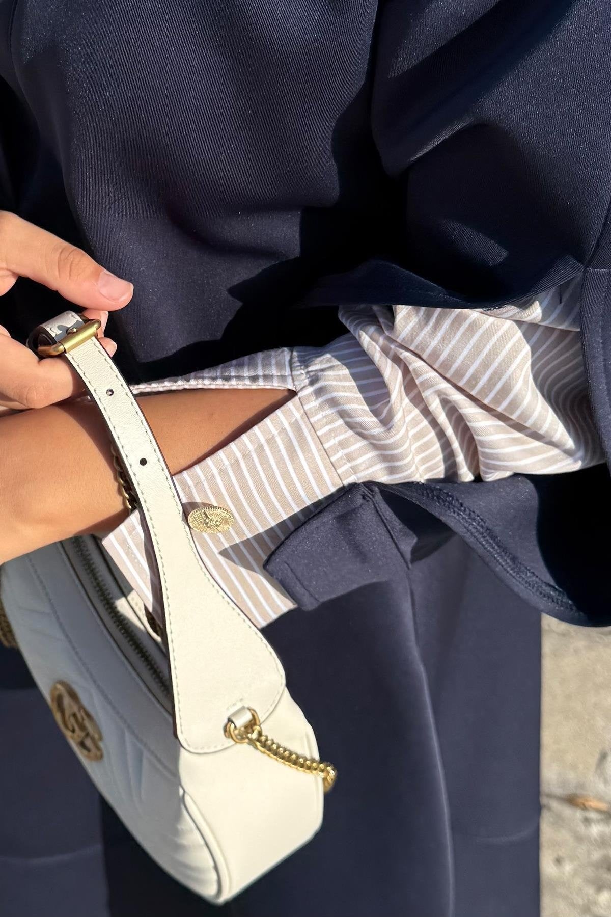 Striped Shirt Detailed Scuba Skirt Set - Navy Blue