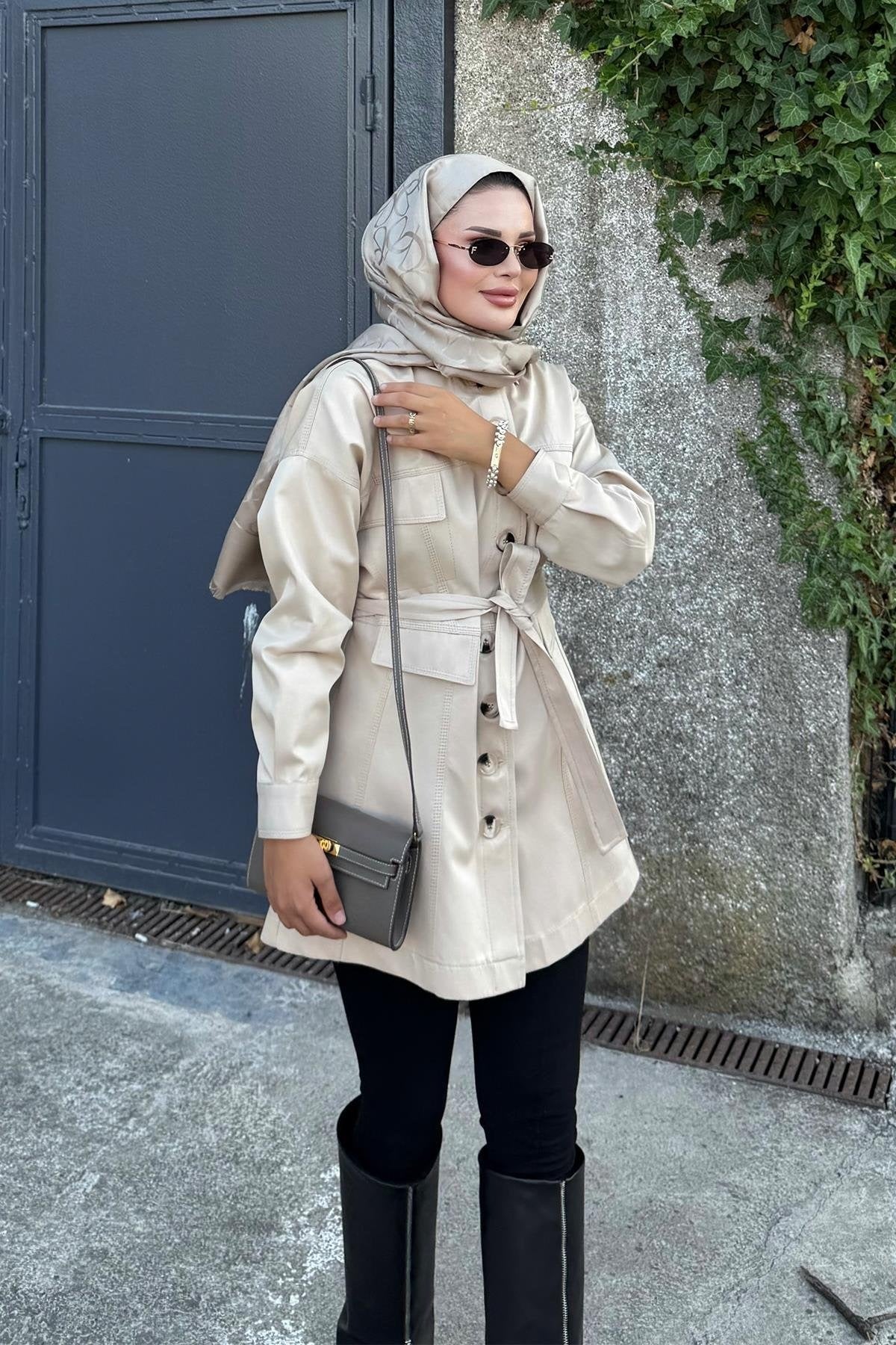 Beige Jacket with Tailored Waist & Stitch Detail