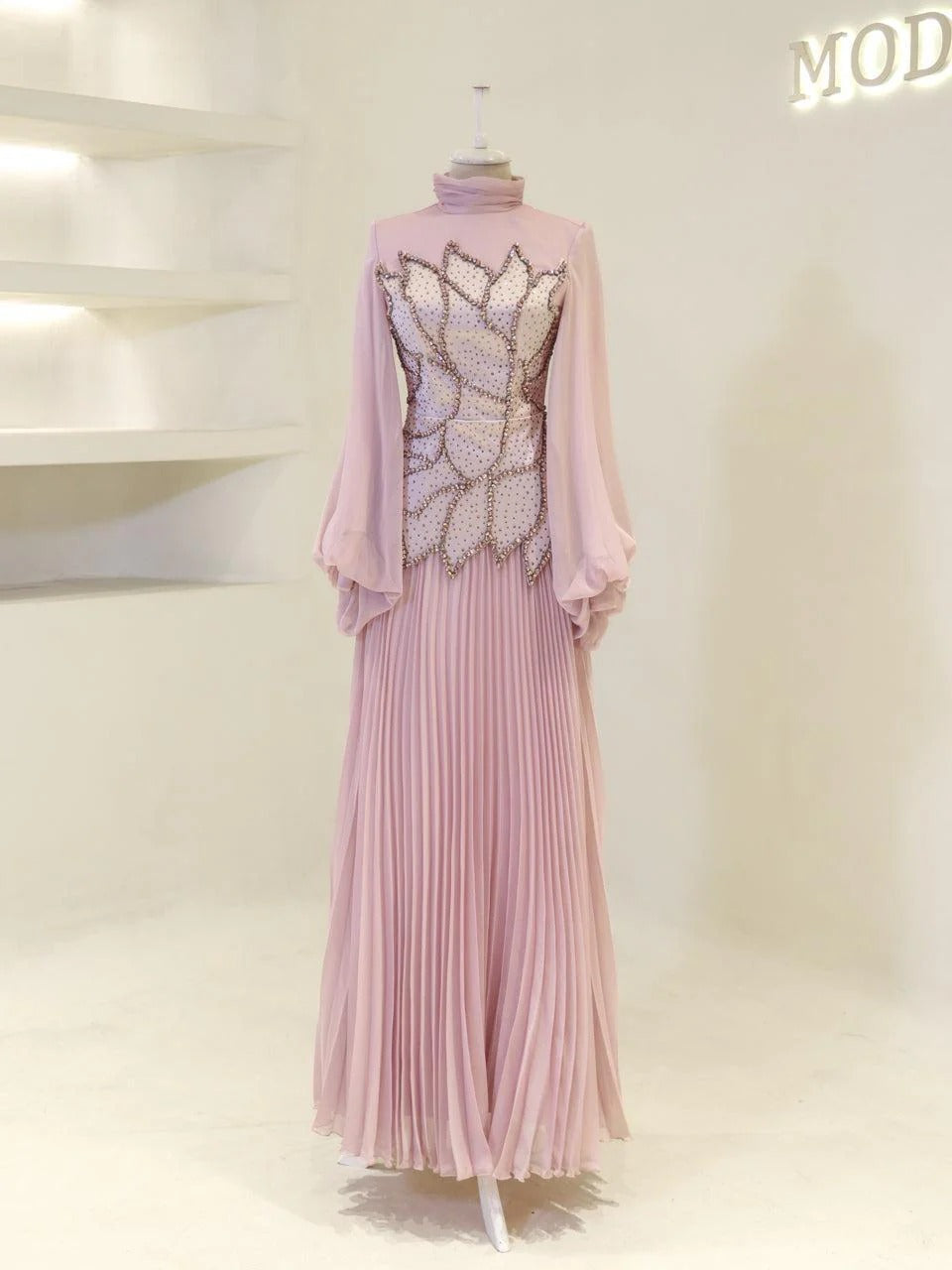 Bloomsbury Chiffon & Satin Evening Dress - Pink