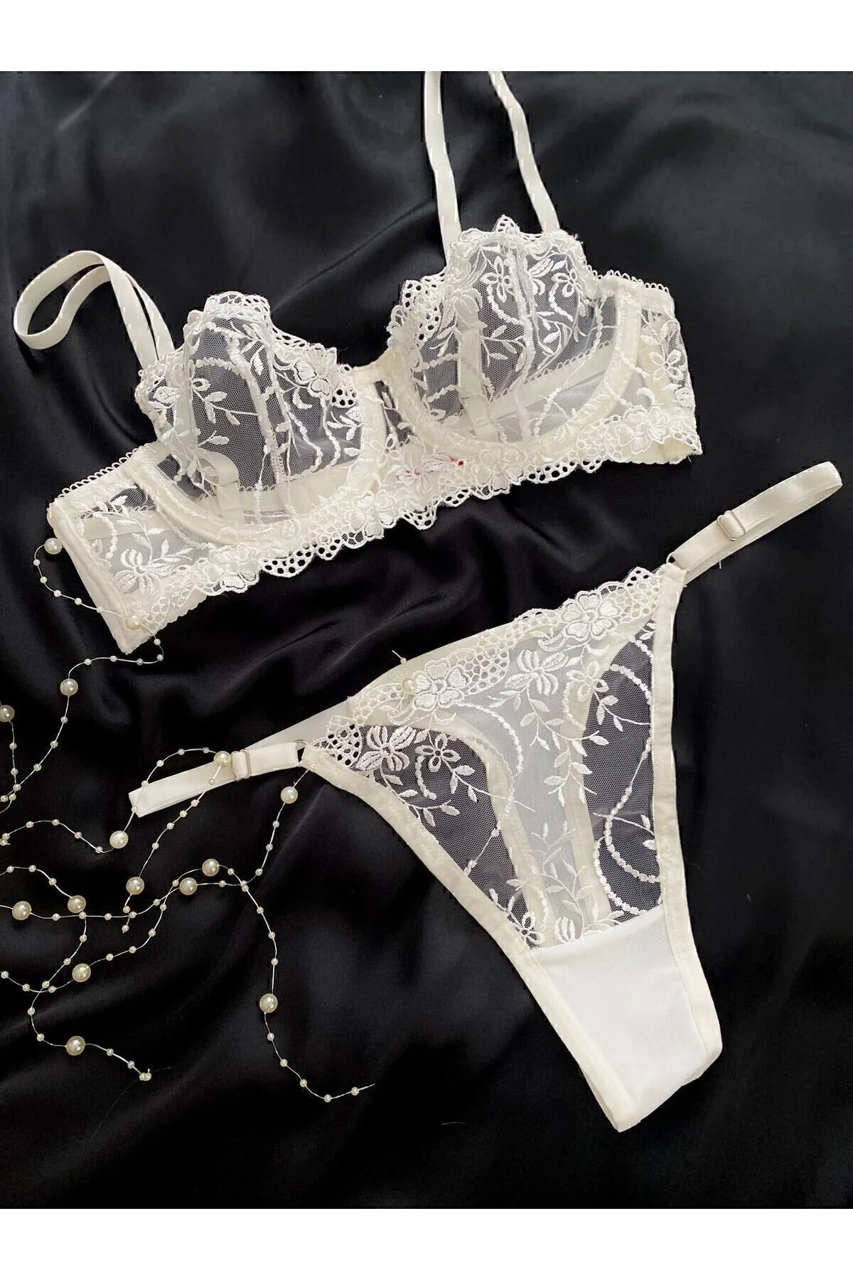 Vanilla Bridal Bra Set - White Lace 2-Piece Lingerie with Thong