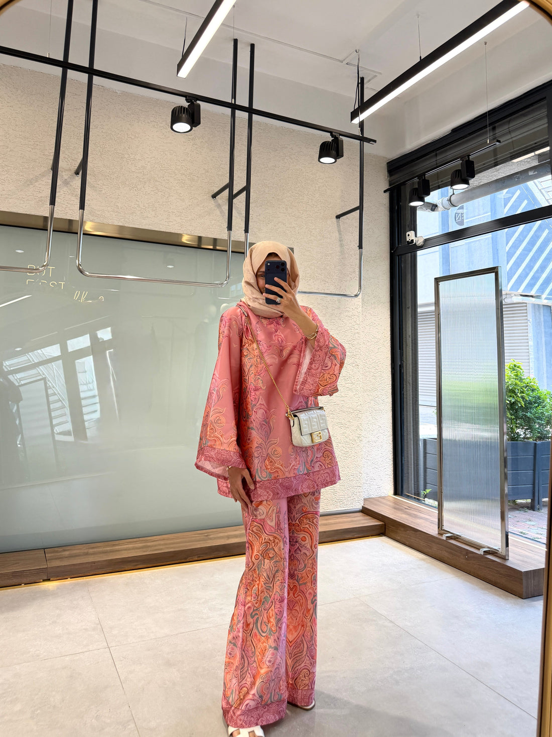 Pembe Saten İki Parça Uyumlu Tunik Takım