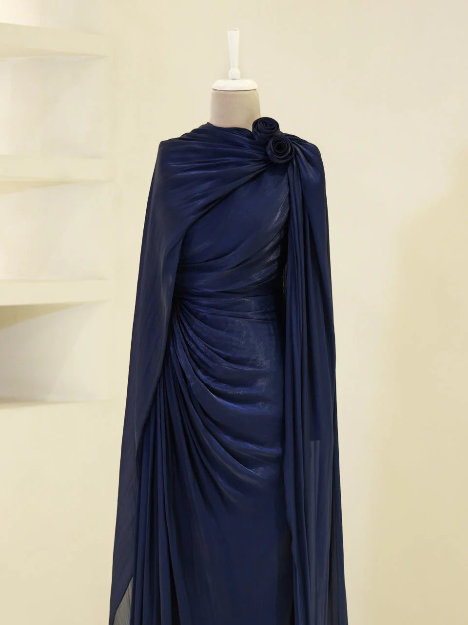 Orchid Fabric Flare Modest Evening Dress - Navy Blue