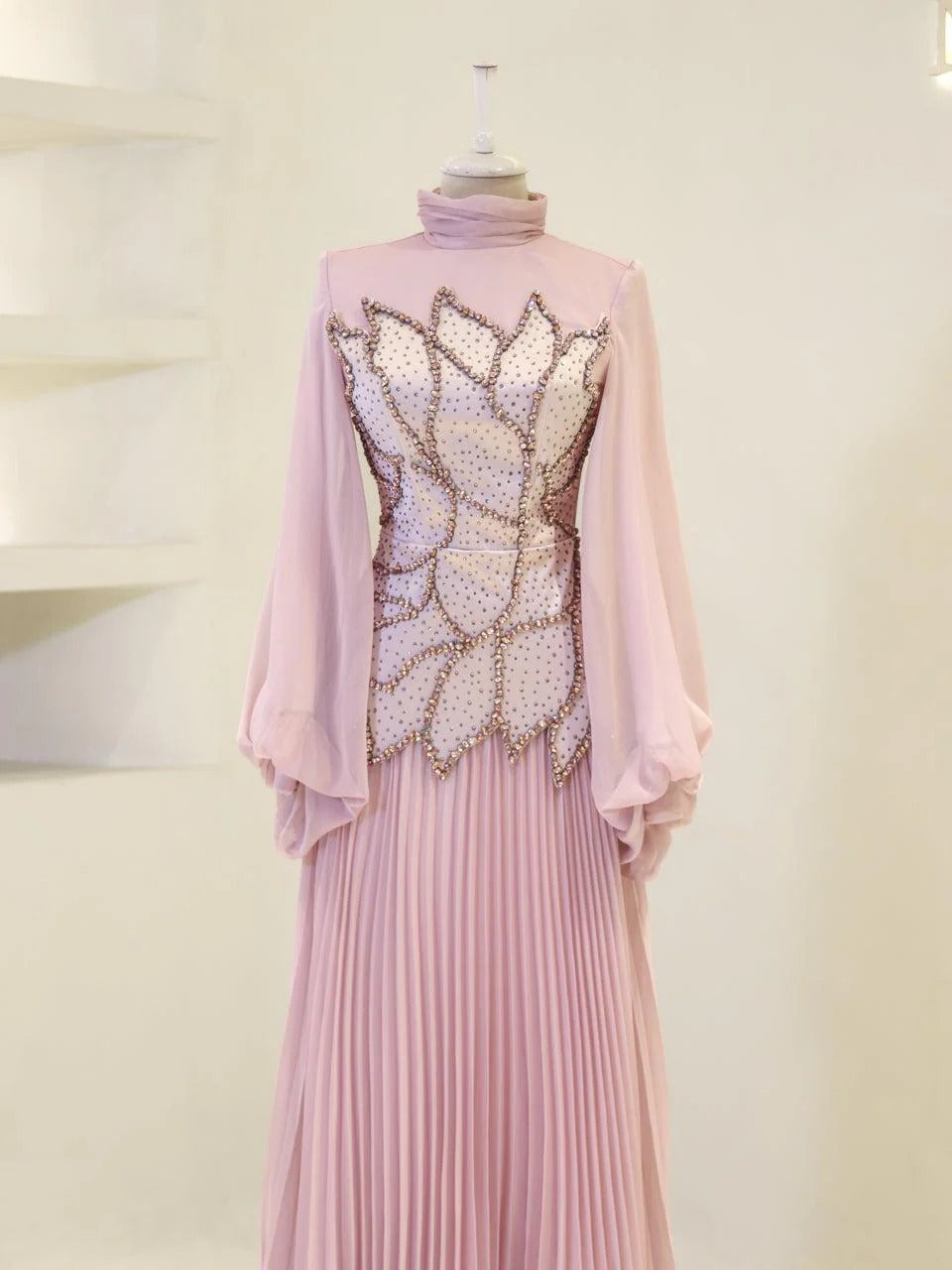 Bloomsbury Chiffon & Satin Evening Dress - Pink