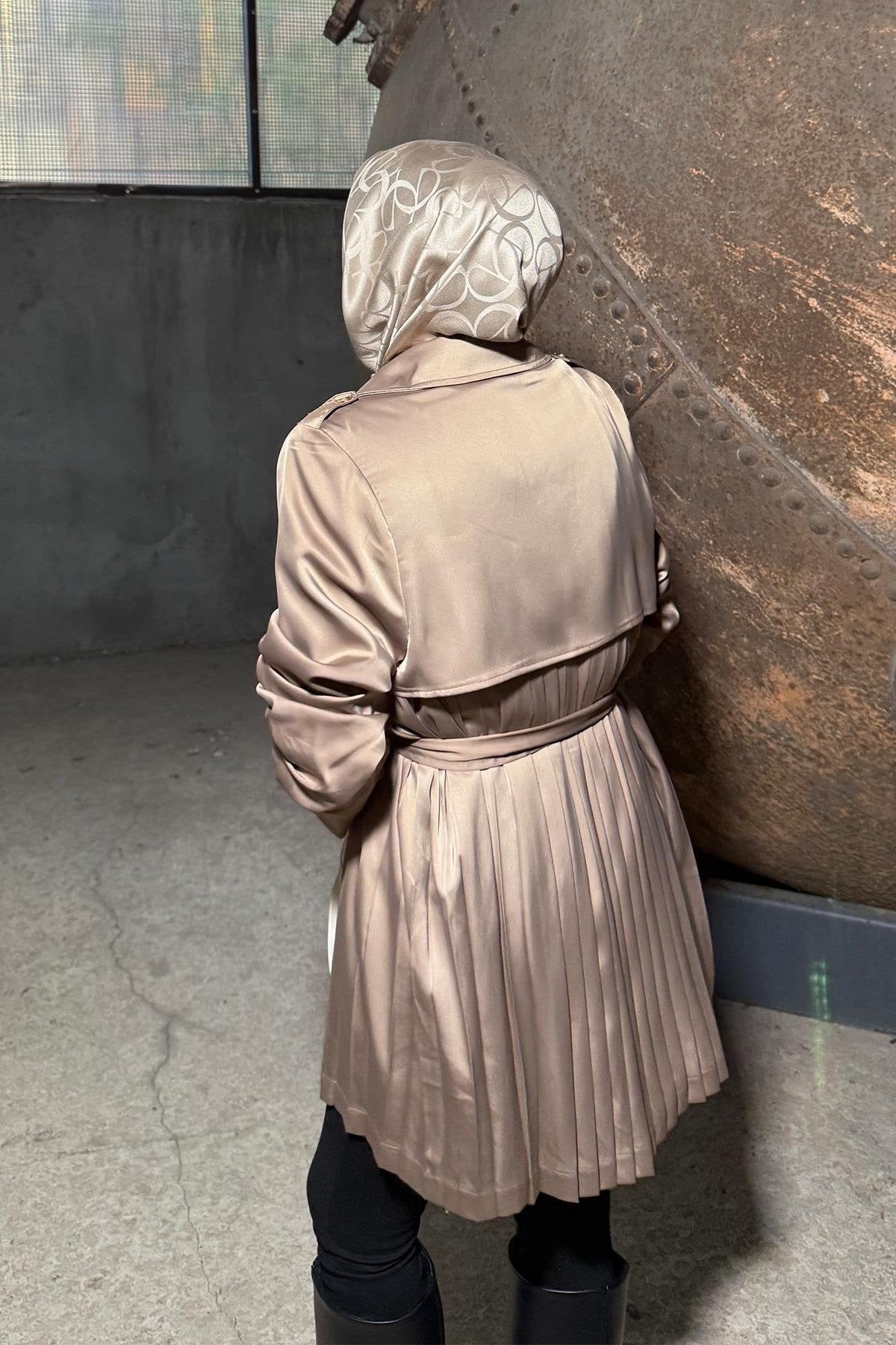 Satin Jacket with Ruched Sleeves and Back Pleats