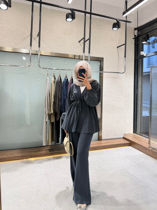 Stone Embellished Set – Gray