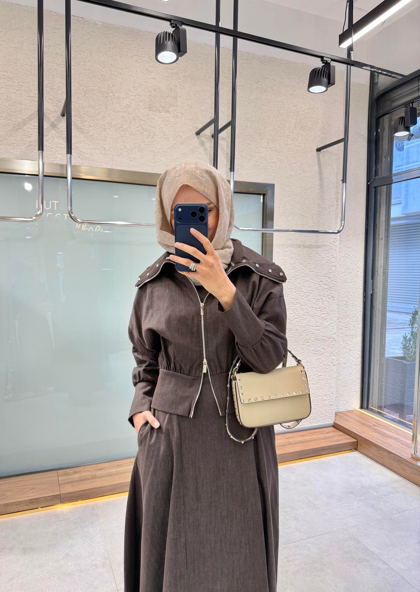 Elara Jacket Dress Set – Brown