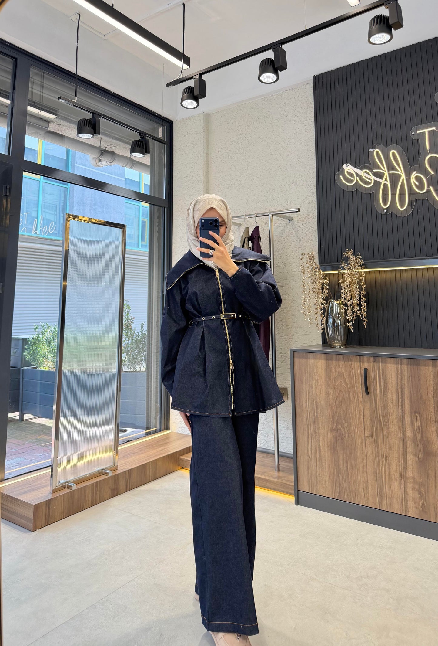 Pera Belted Set – Navy Blue