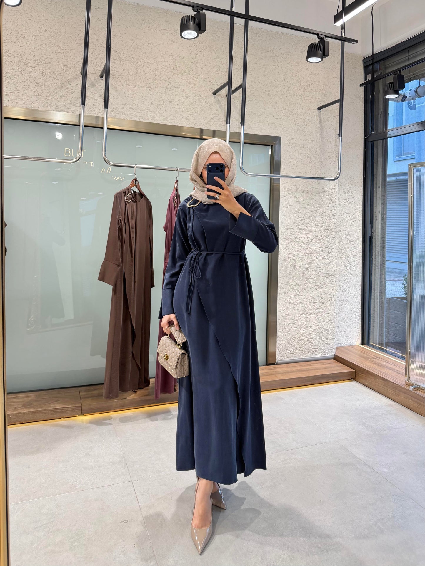 Buckle Detail Dress – Navy Blue