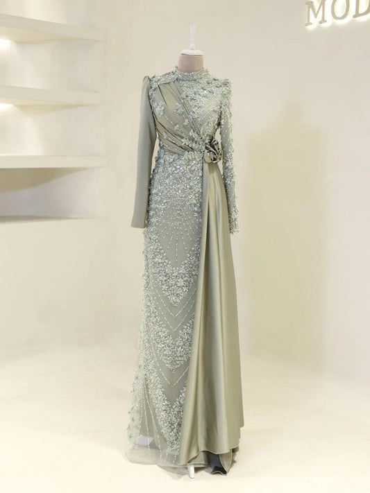 Darelia Textured Feather-Effect Gown- Mint Blue