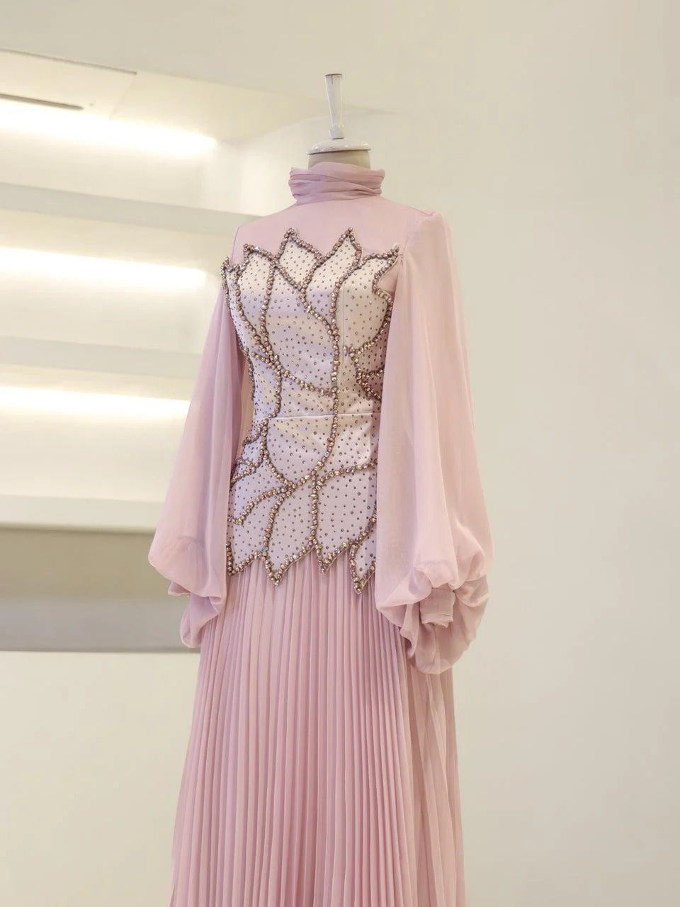 Bloomsbury Chiffon & Satin Evening Dress - Pink