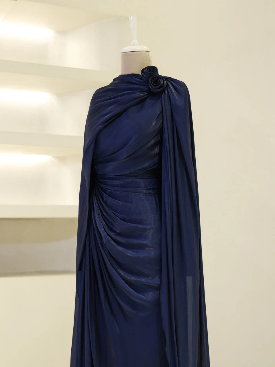 Orchid Fabric Flare Modest Evening Dress - Navy Blue