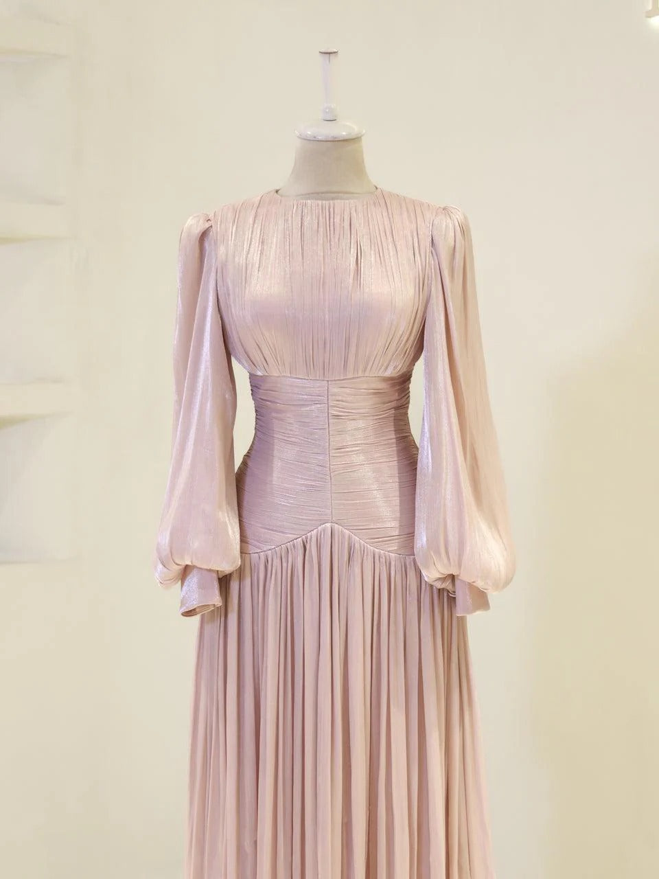Shimmering Orchid Modest Evening Dress - Flare Pleated Gown - Poudra