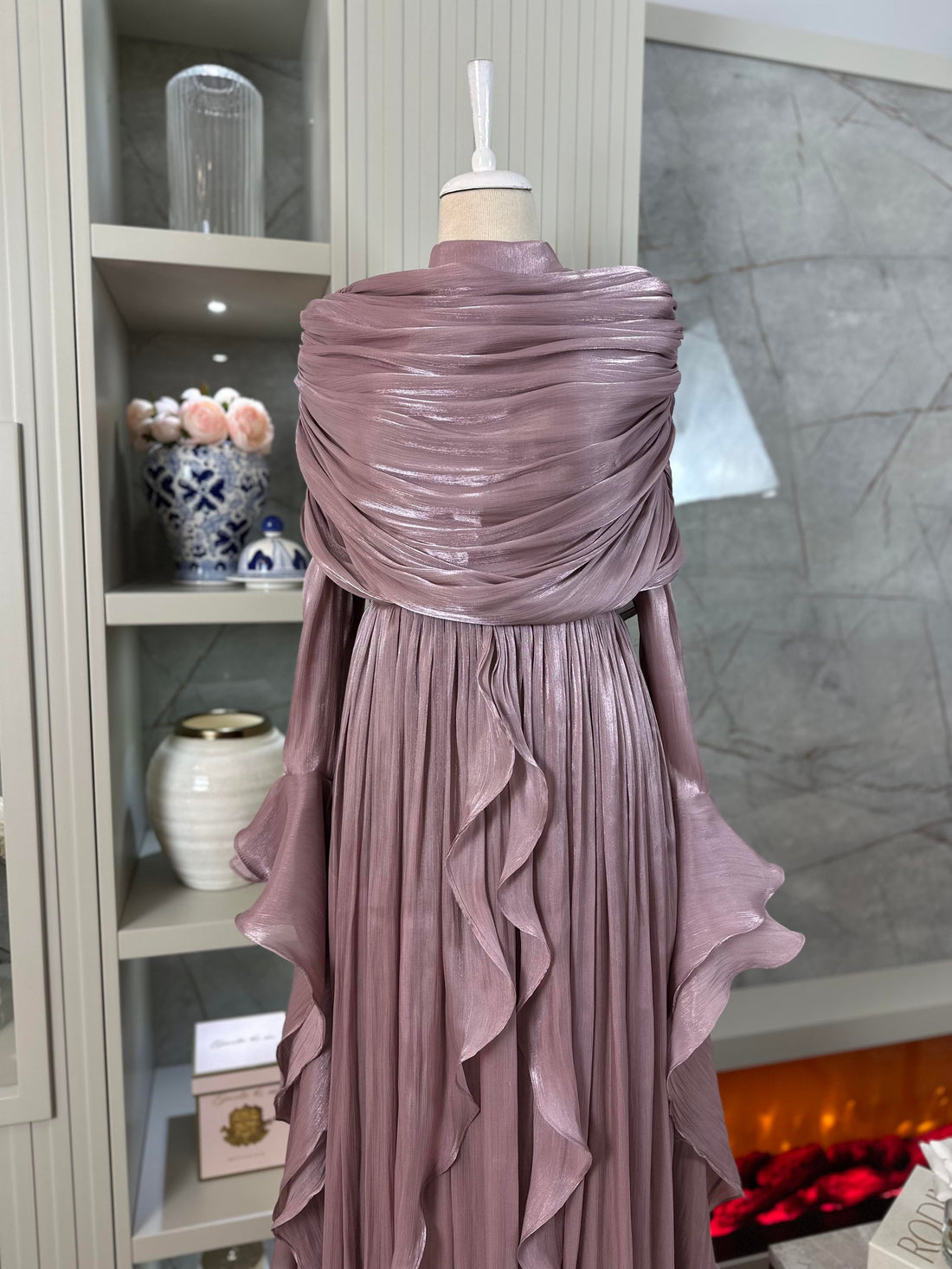 Rose Chiffon Modest Evening Gown