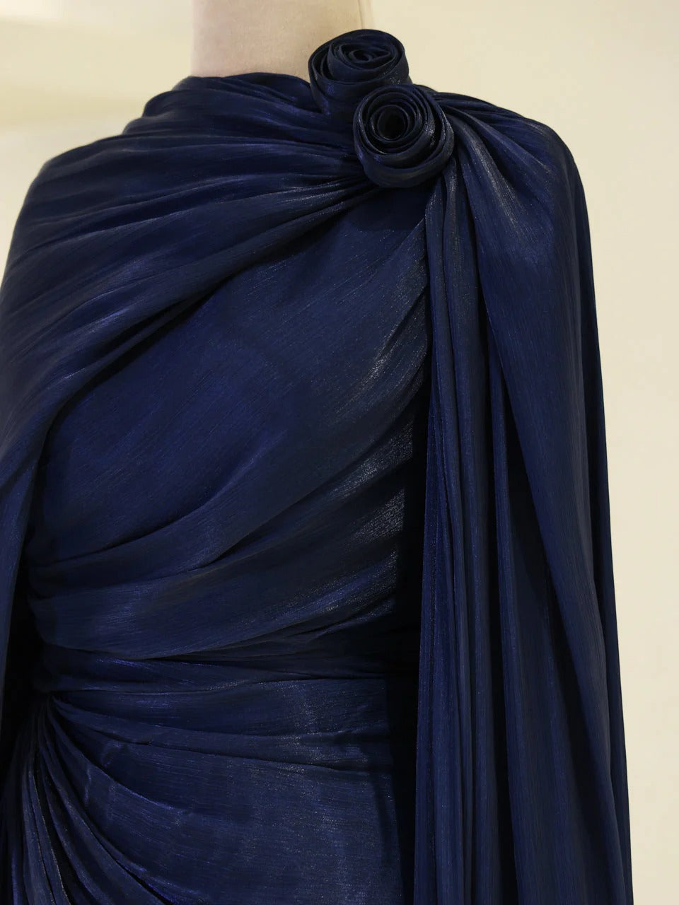Orchid Fabric Flare Modest Evening Dress - Navy Blue