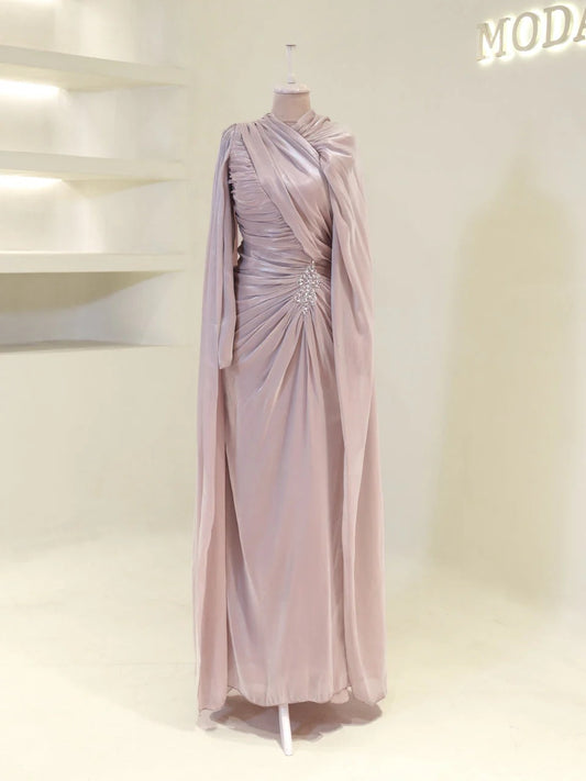 Fairuz Evening Dress with Cape Detail - Poudra