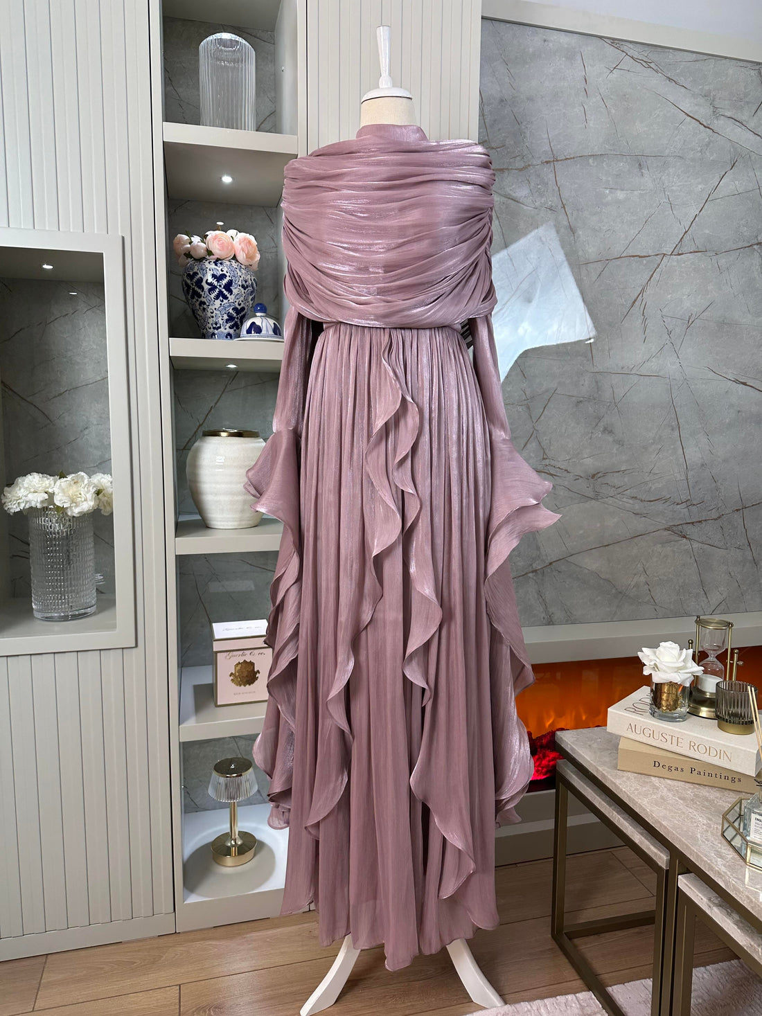 Rose Chiffon Modest Evening Gown