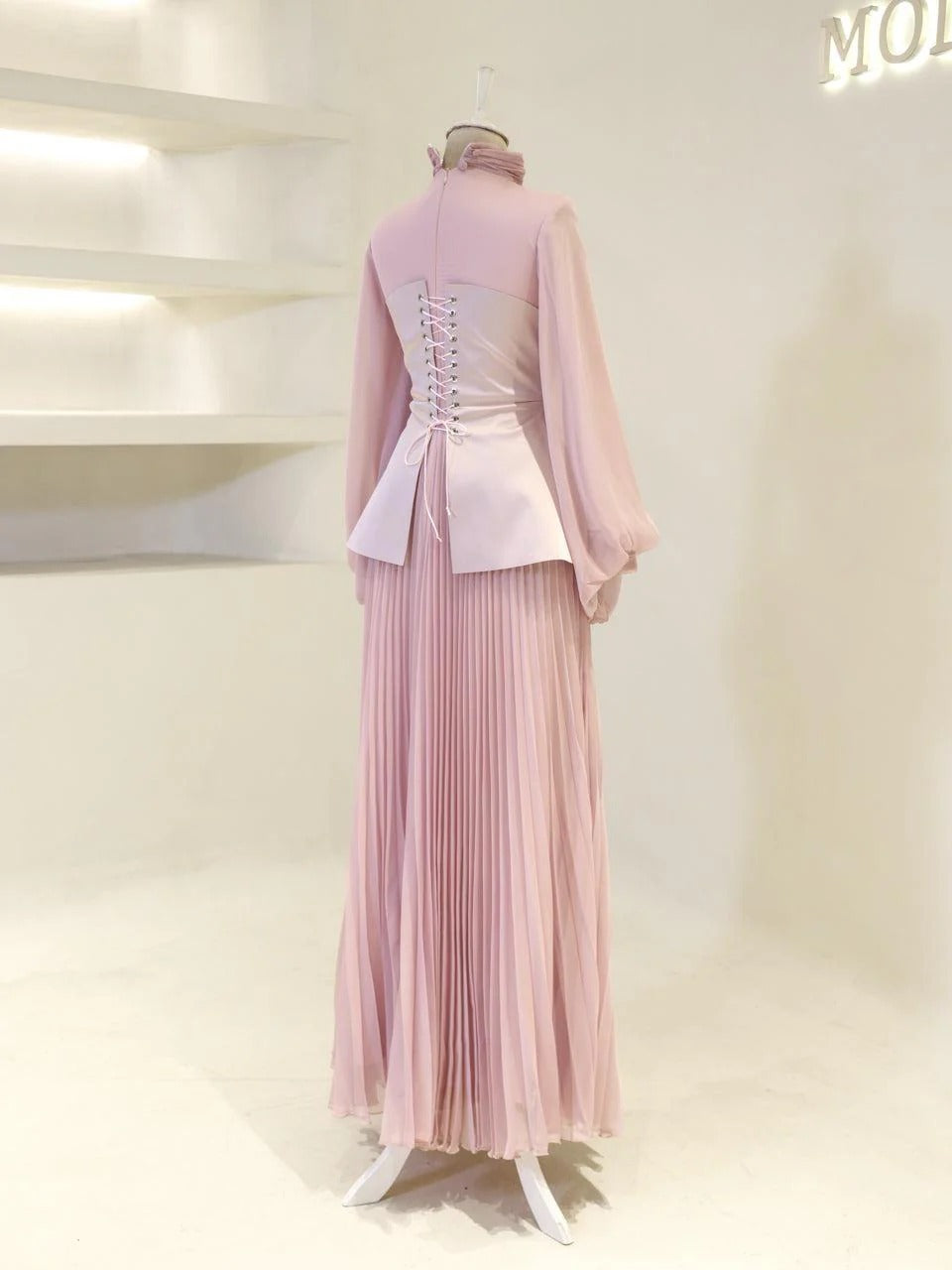 Bloomsbury Chiffon & Satin Evening Dress - Pink