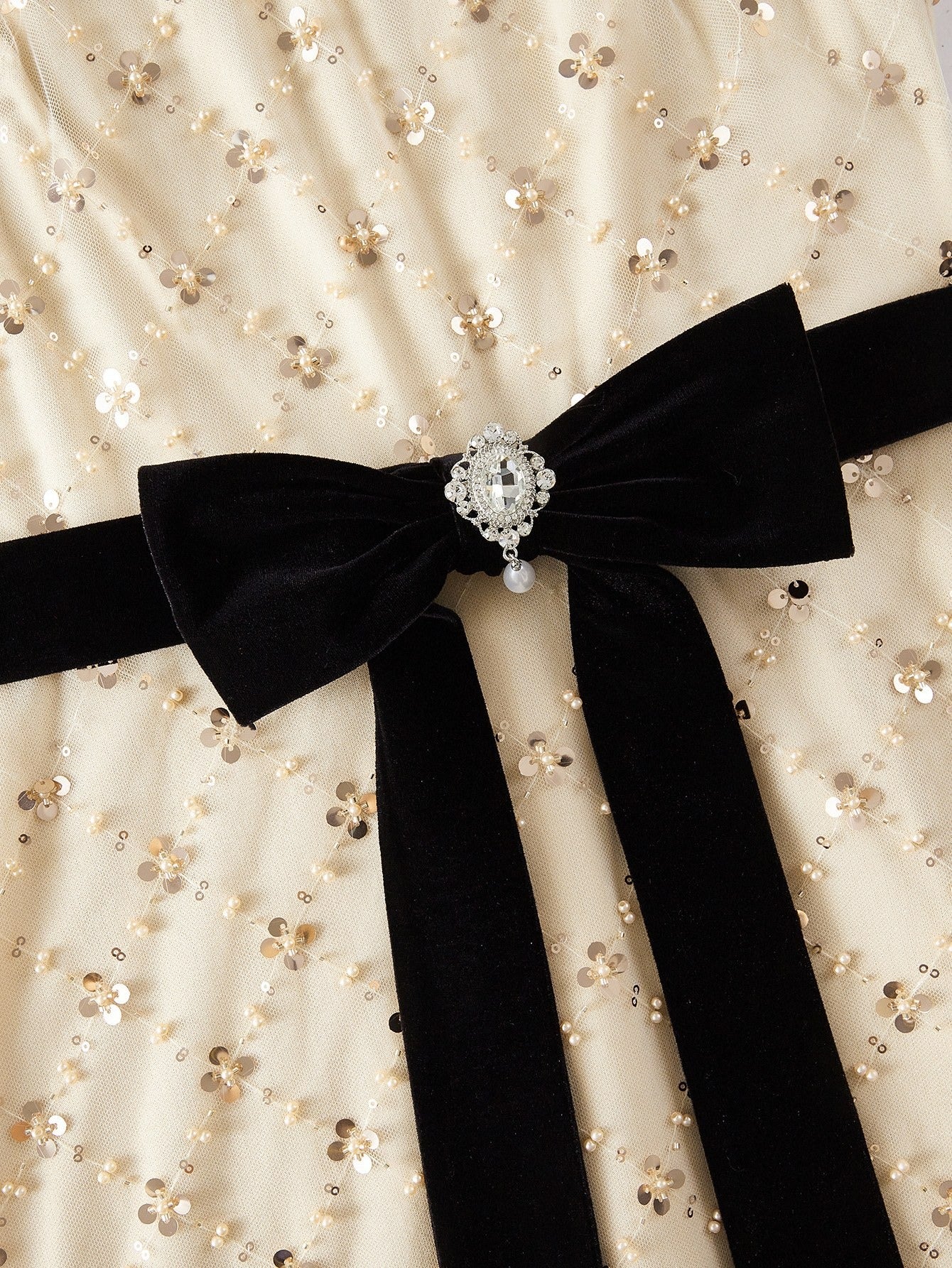 Soiré Mesh & Sequin Overlay Cocktail Dress with Bow Waist