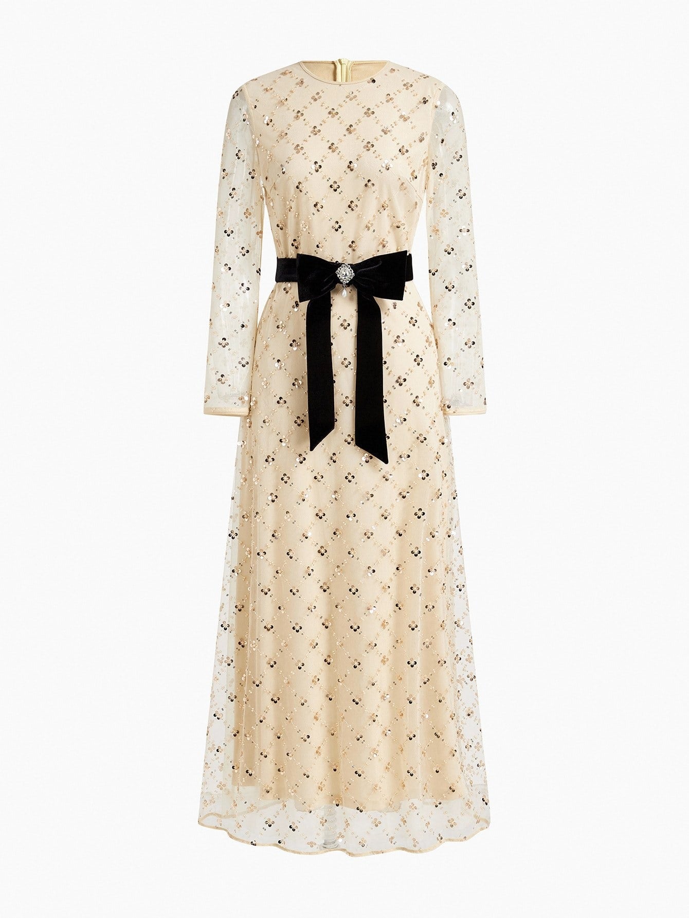 Soiré Mesh & Sequin Overlay Cocktail Dress with Bow Waist