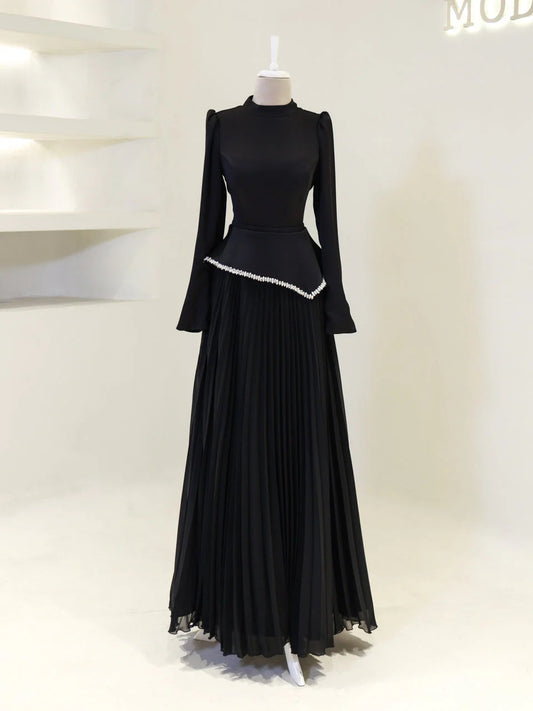 Elegant Beaded Maxi Evening Gown - Black