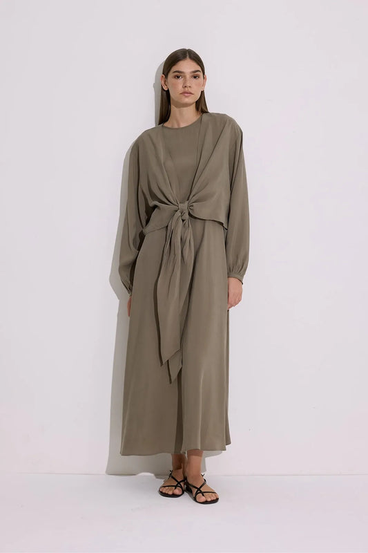 Elegant Draped Modal Wrap Dress – Khaki