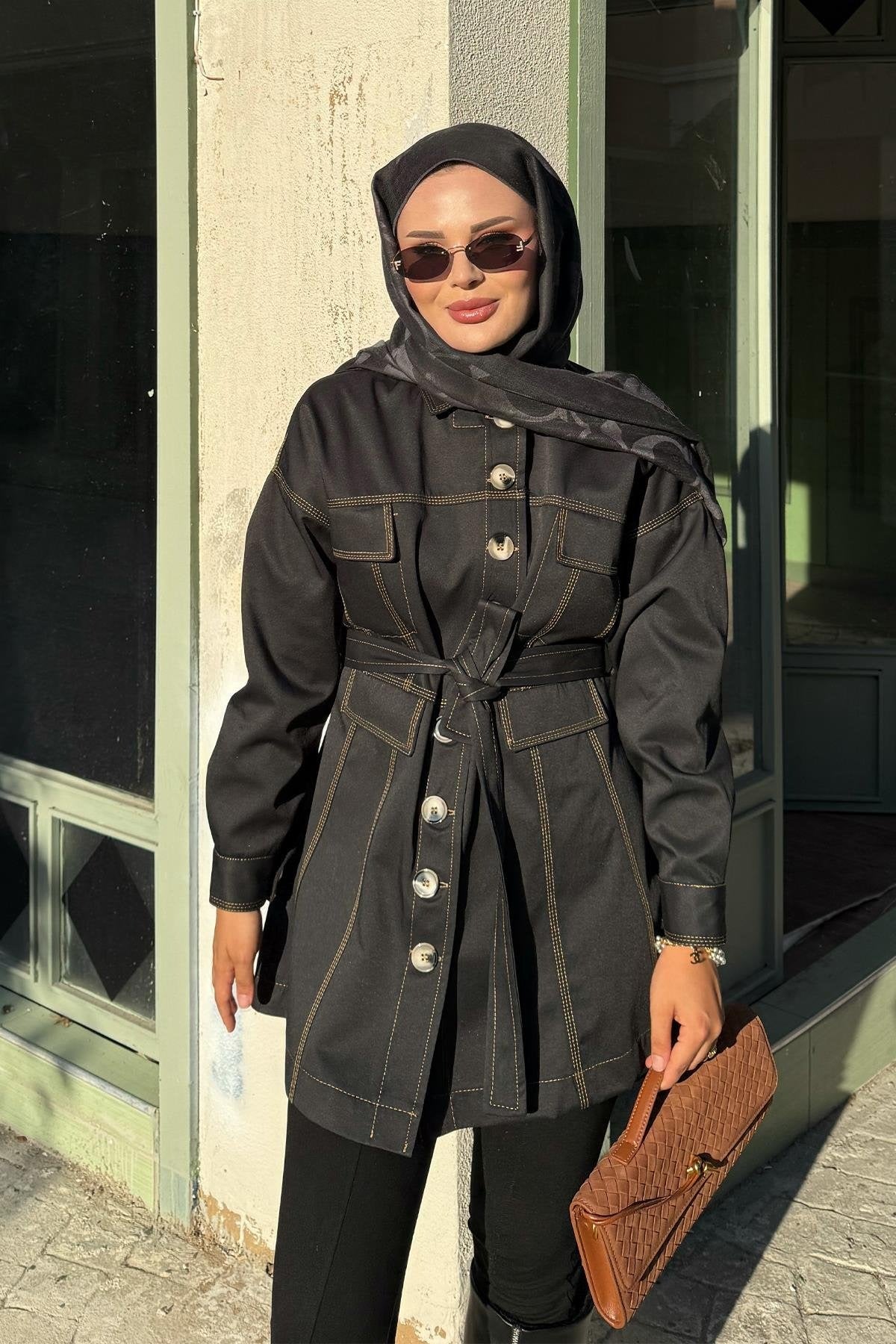 Black Jacket with Tailored Waist & Stitch Detail