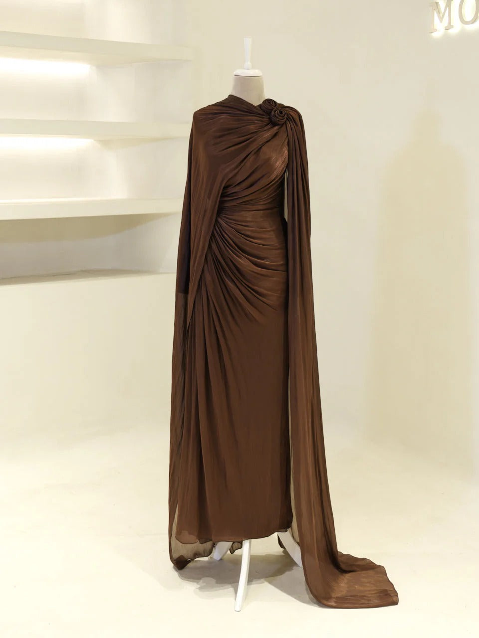 Orchid Fabric Flare Modest Evening Dress - Brown