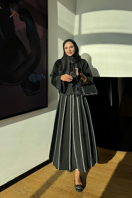 Black Scuba Skirt Co-Ord with Contrast Piping