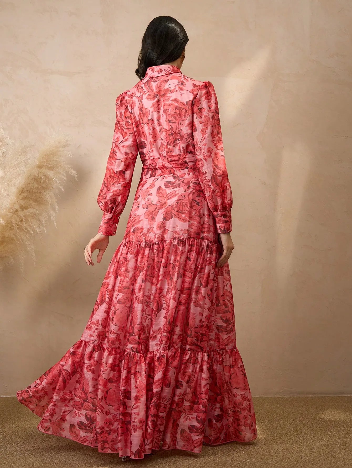 Vintage Printed Layered Button-Decor Skirt Dress