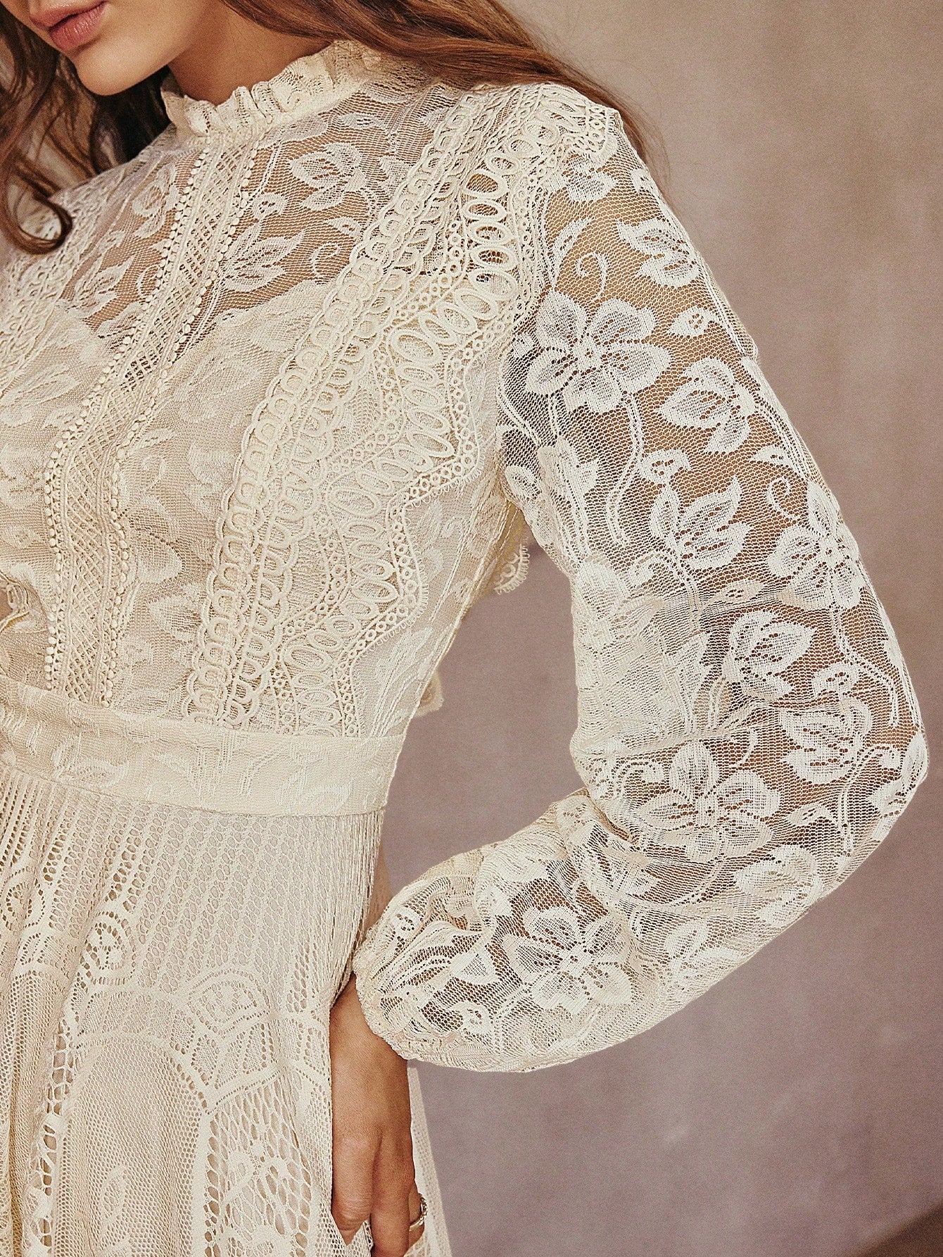 Simplee Long-Sleeve Lace Dress with Flared Hem