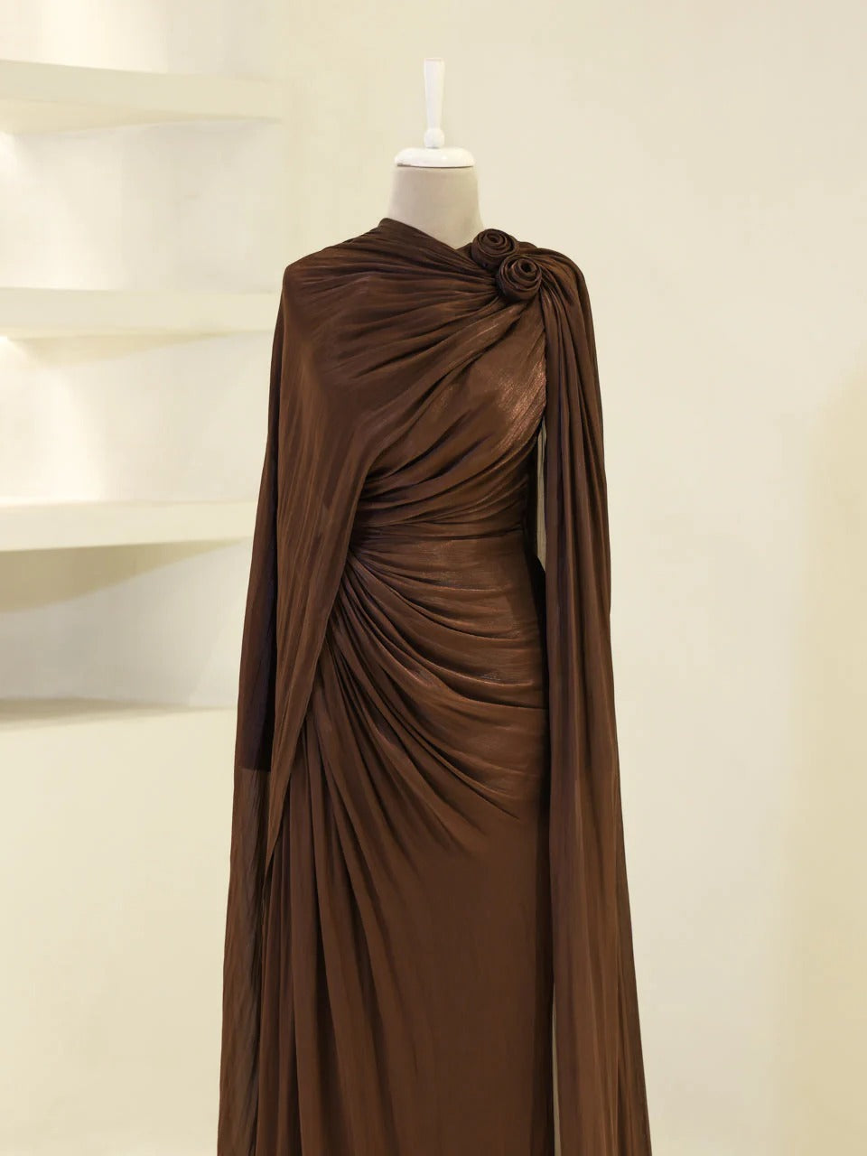 Orchid Fabric Flare Modest Evening Dress - Brown