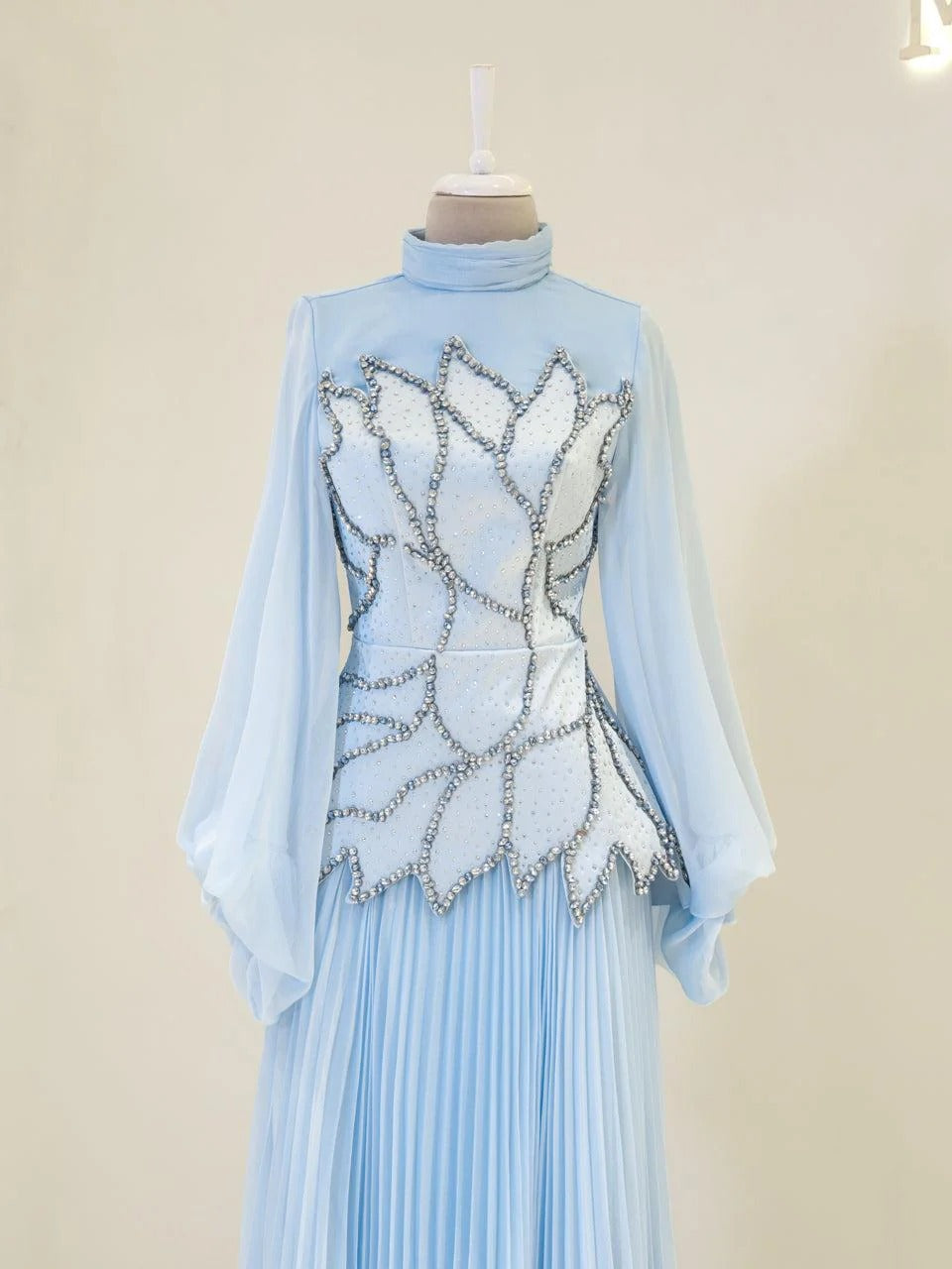 Bloomsbury Chiffon & Satin Evening Dress - Baby Blue