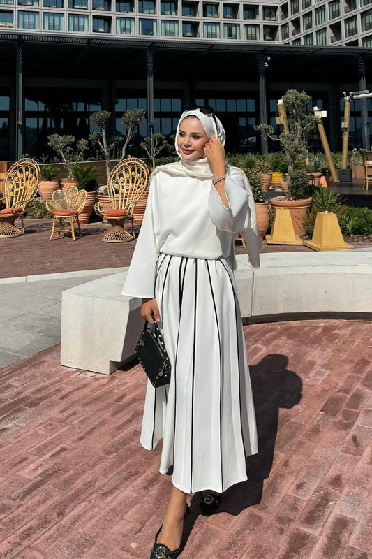 White Scuba Skirt Co-Ord with Contrast Piping