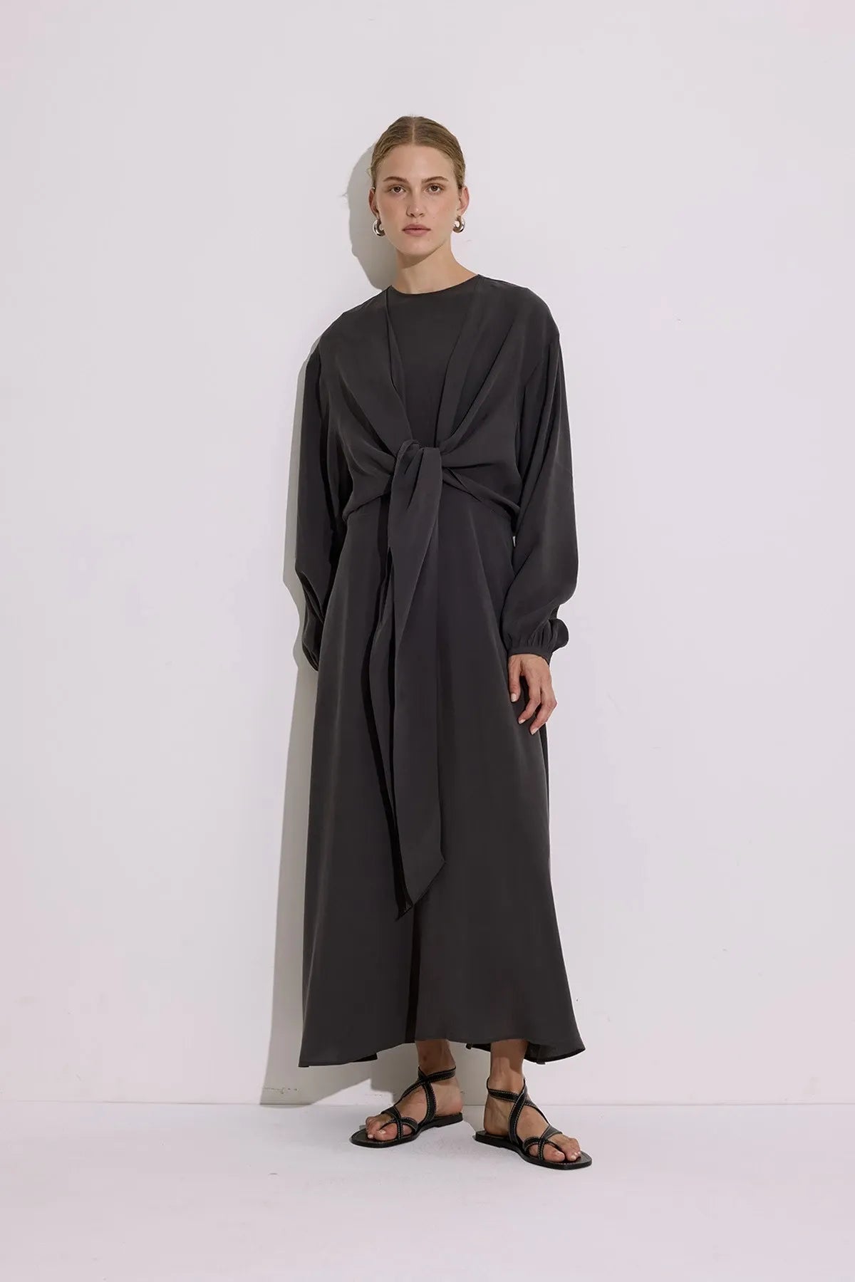 Elegant Draped Modal Wrap Dress – Anthracite
