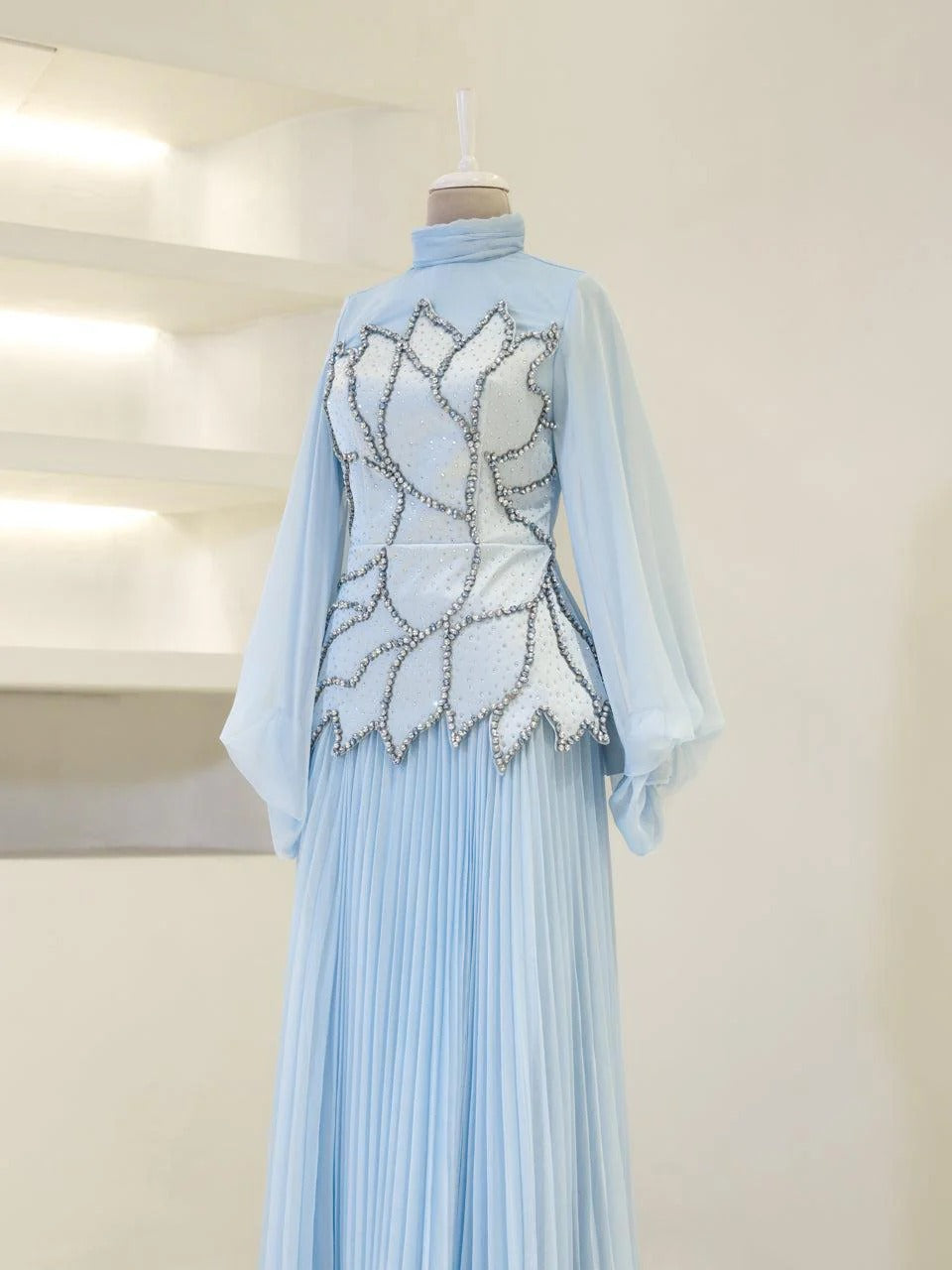 Bloomsbury Chiffon & Satin Evening Dress - Baby Blue